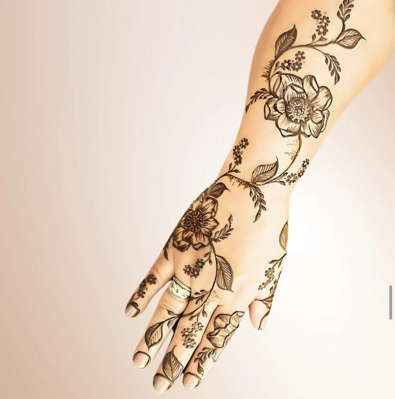 3d flower mehndi design back hand3d