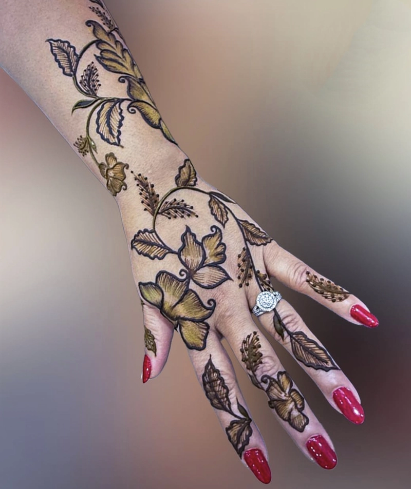 3d mehndi design back hand arabic full hand photo