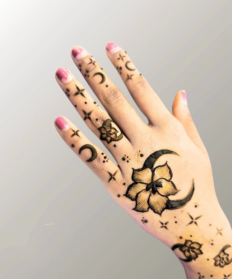 3d mehndi design back hand easy pic