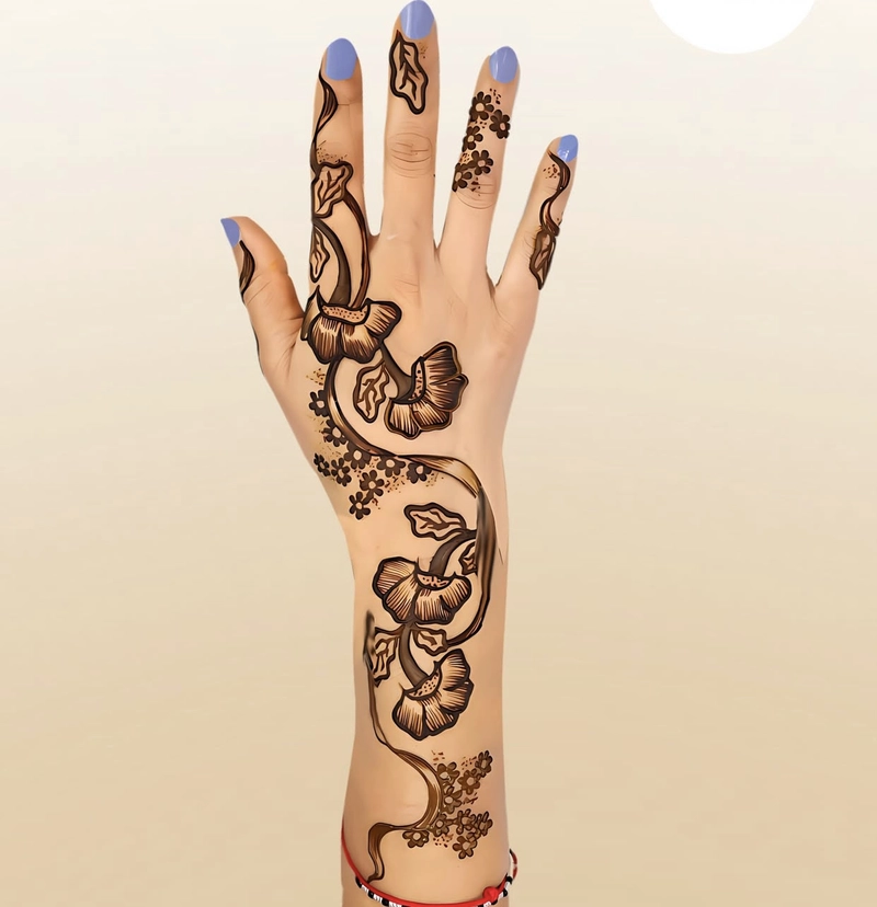3d mehndi design back hand for girl simple and beautiful_