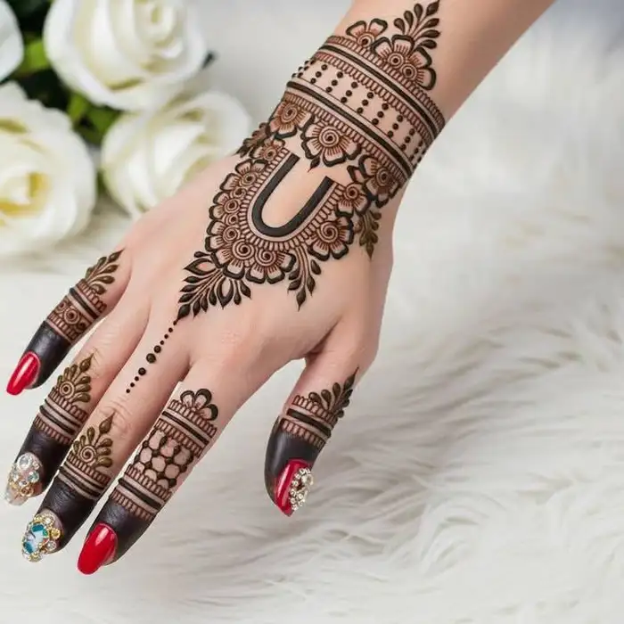 alphabet u mehndi design