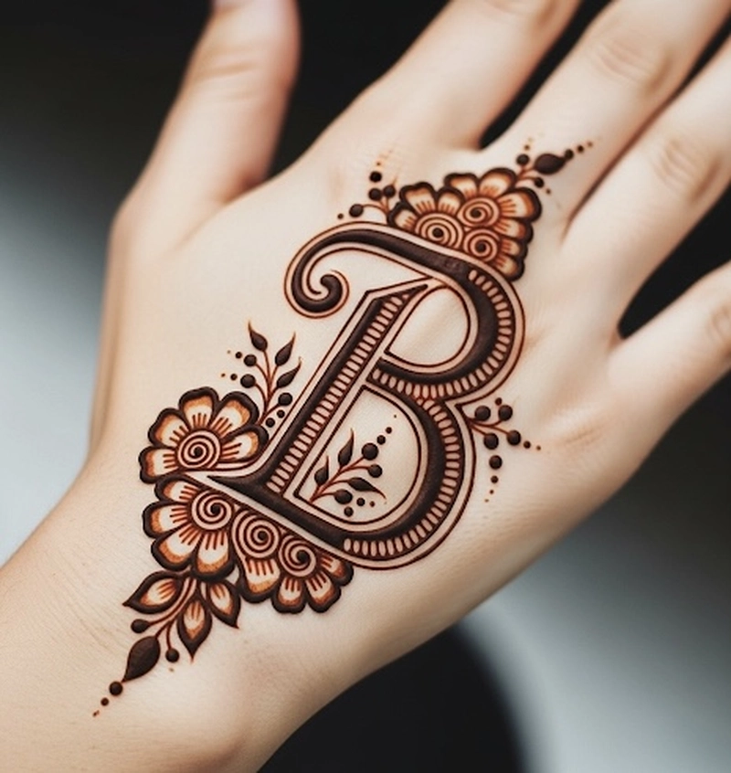 b letter tattoo mehndi design