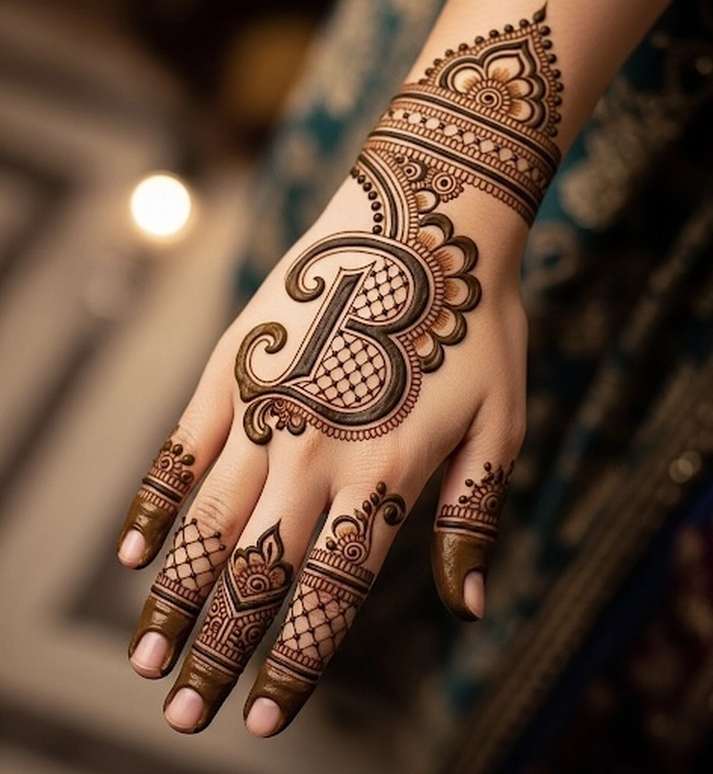 b name tattoo mehndi design