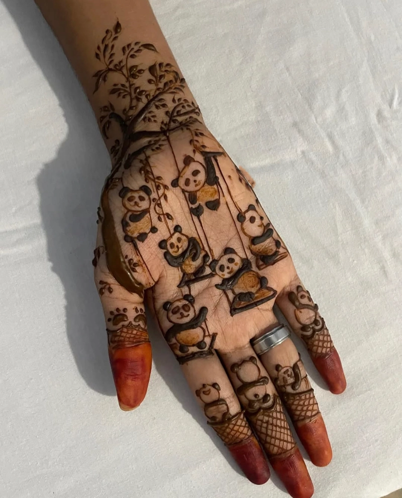 beautiful panda mehndi designcouple