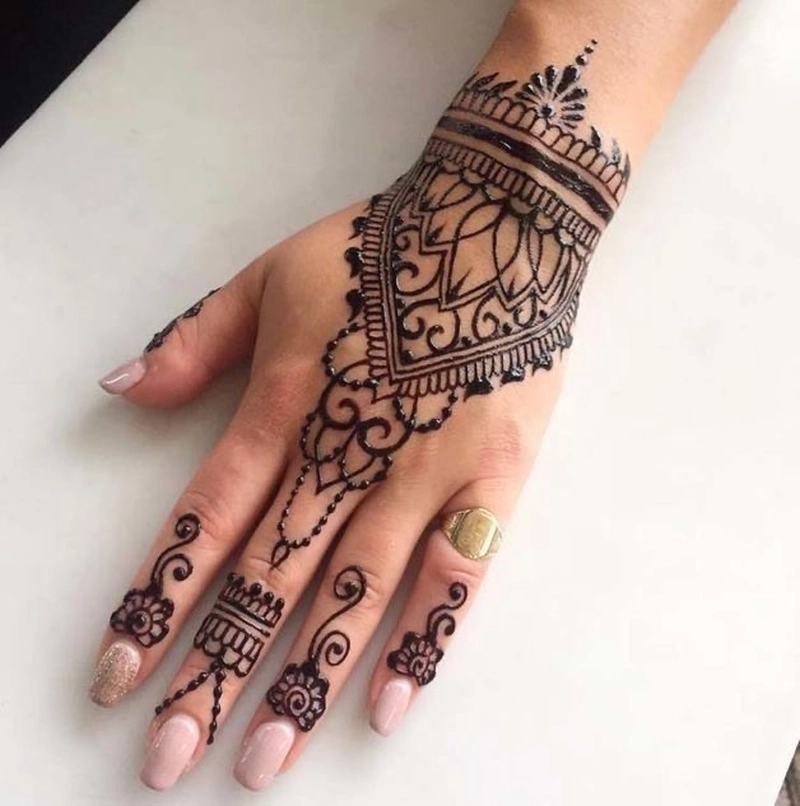 bridal lotus mehndi design back hand