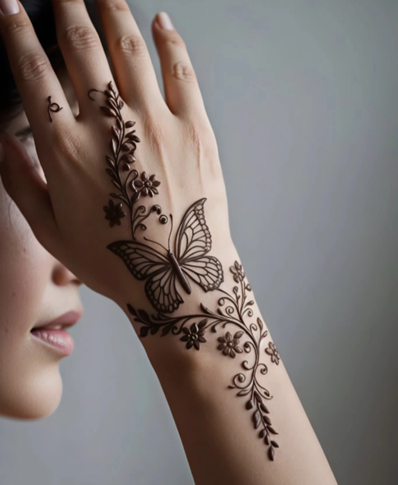 butterfly mehndi design back side