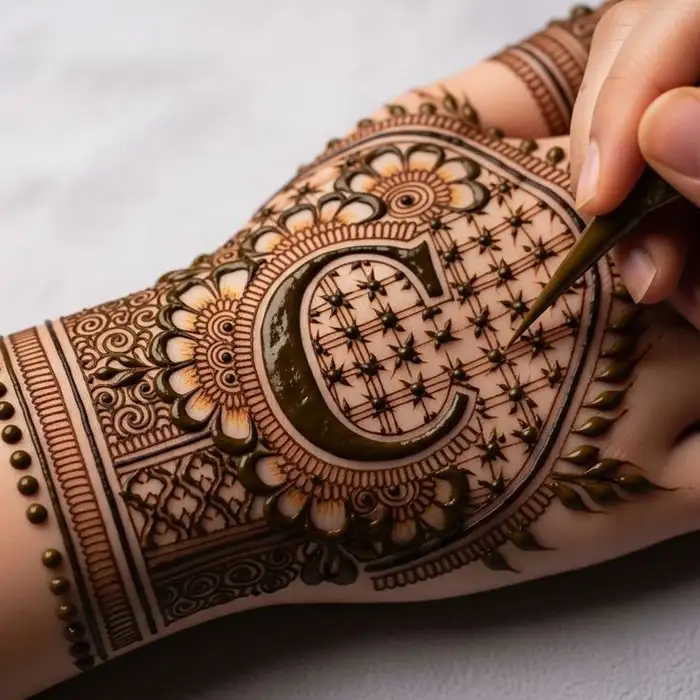 c letter mehndi design arabic