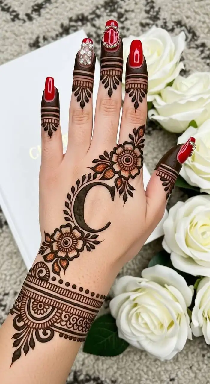 c name mehndi design back hand