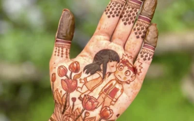 cartoon couple mehndi design