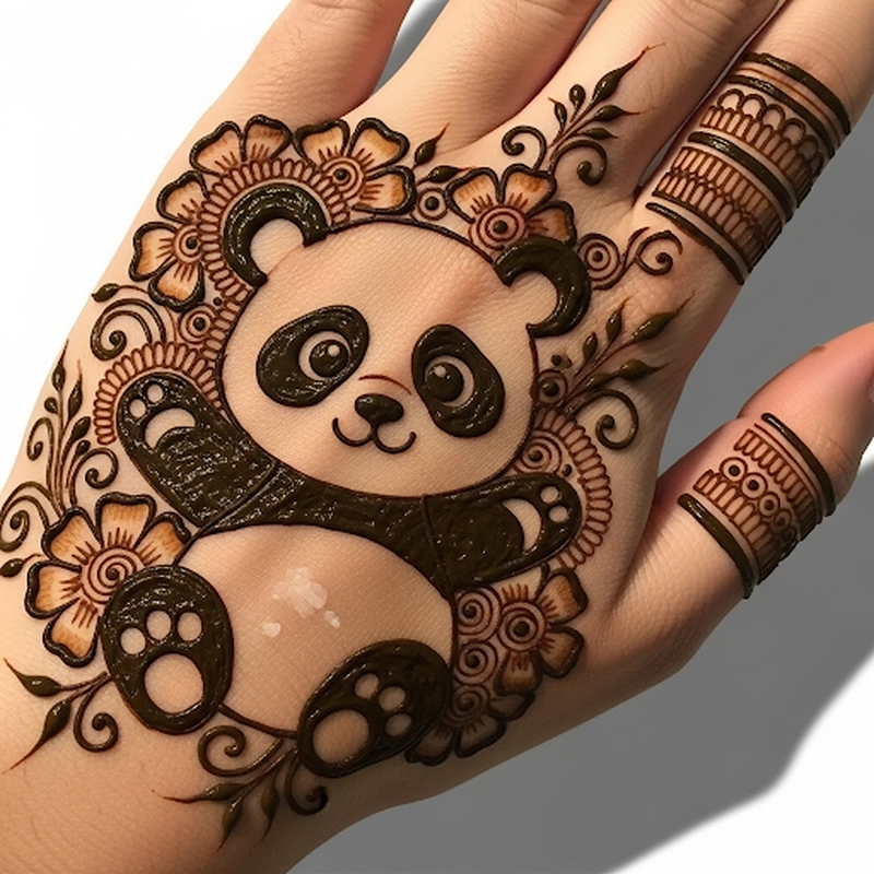 cartoon panda teddy bear mehndi design