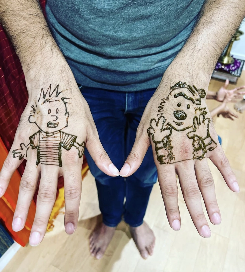 couple cartoon mehndi design