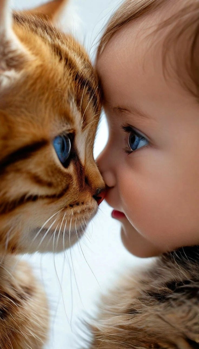 cute child hugging cat dp