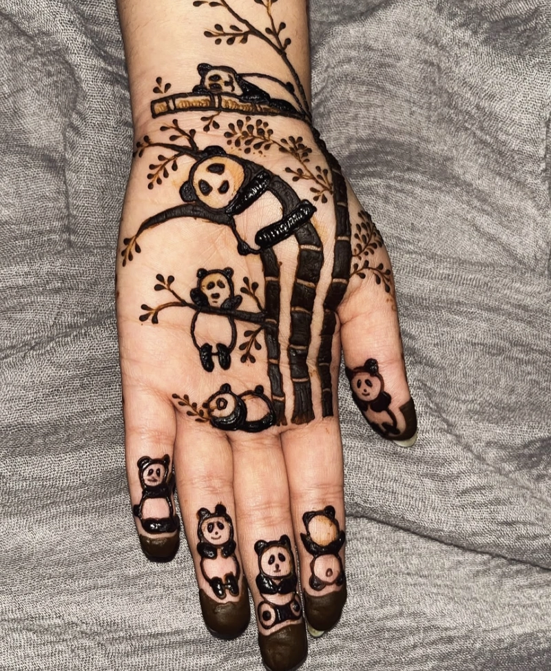 cute couple panda mehndi design