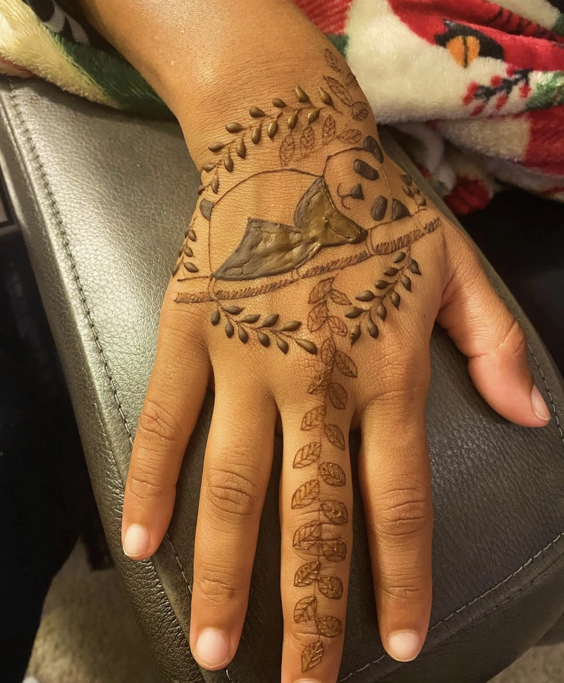 cute panda mehndi design simple
