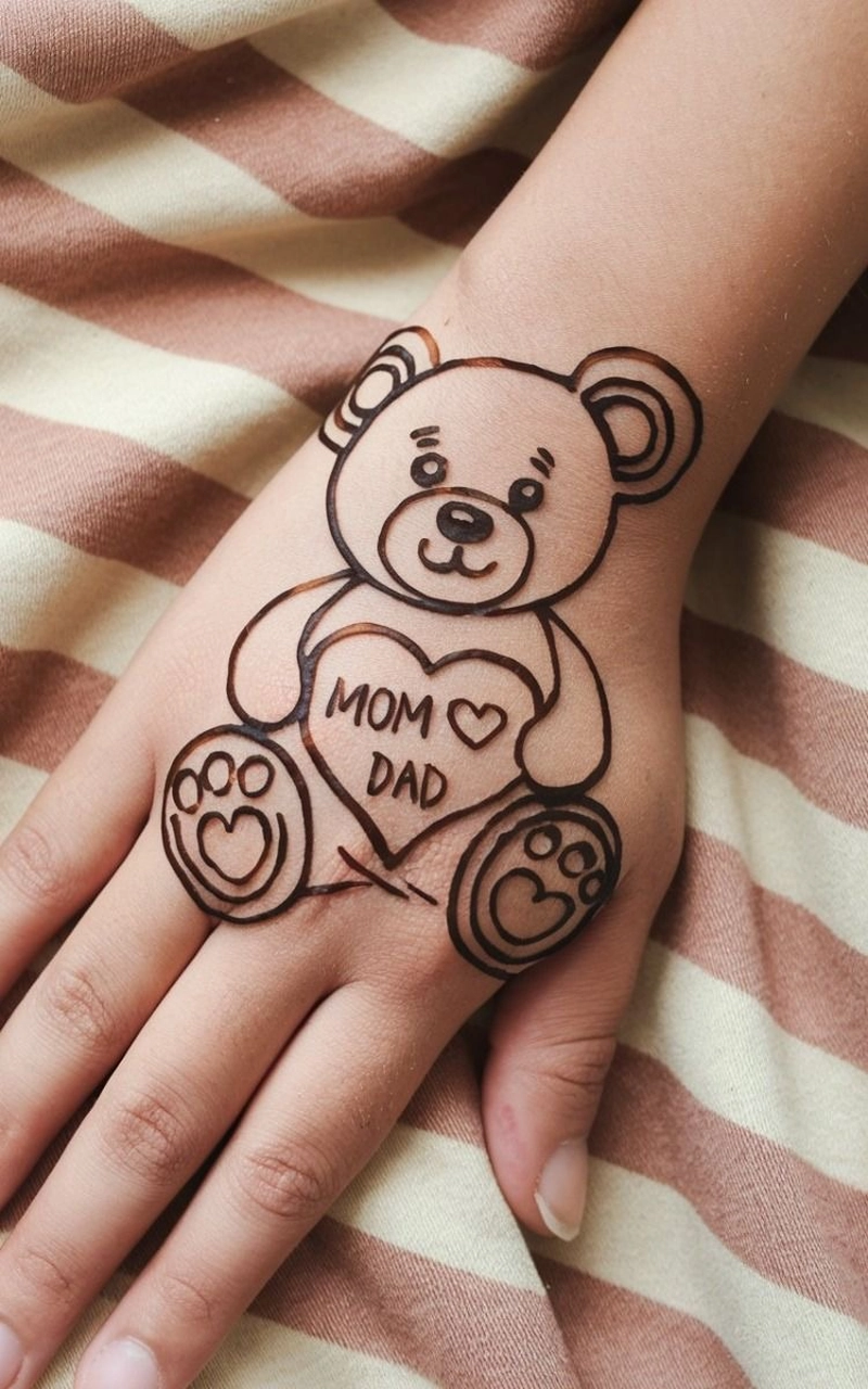 cute teddy bear mehndi design for kids