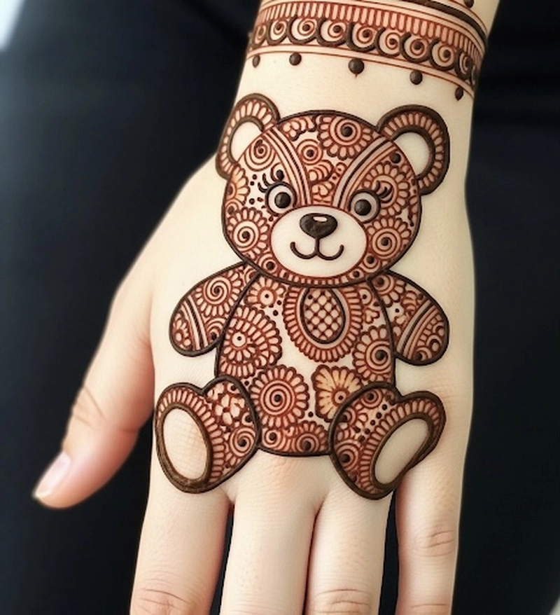 cute teddy bear mehndi design