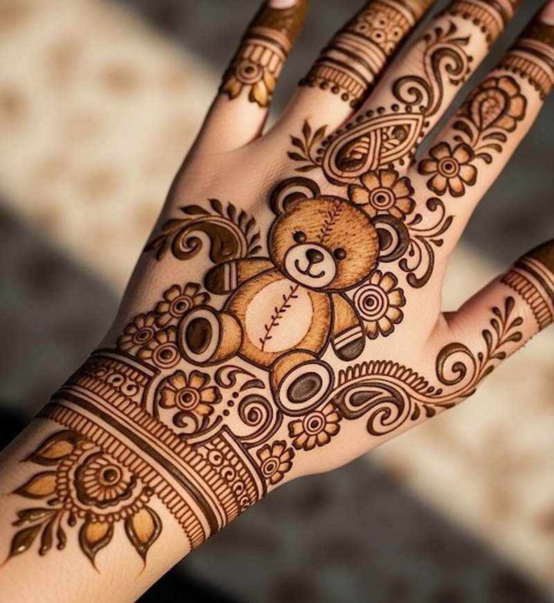 cute teddy bear panda mehndi design pic