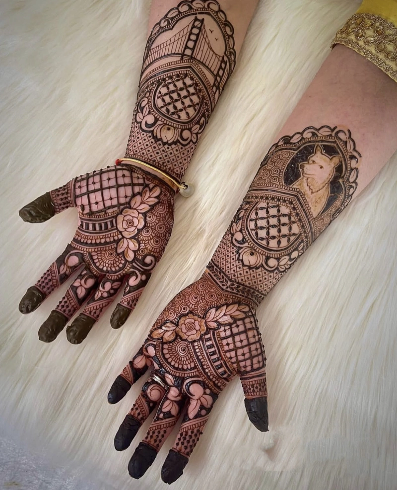 dog leg mehndi design photos