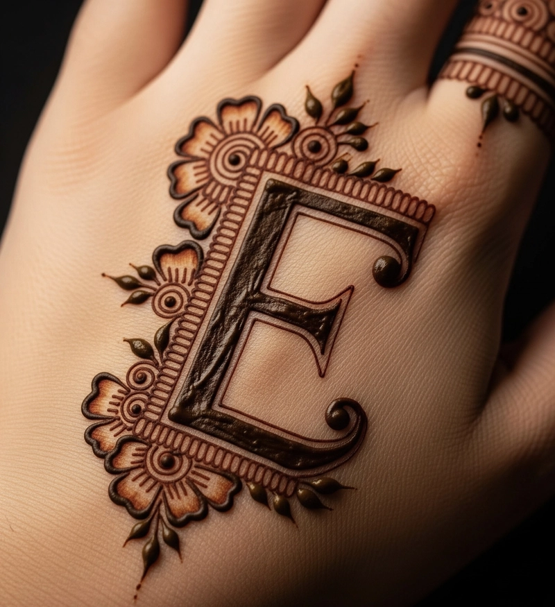 e letter mehndi design for girl pic