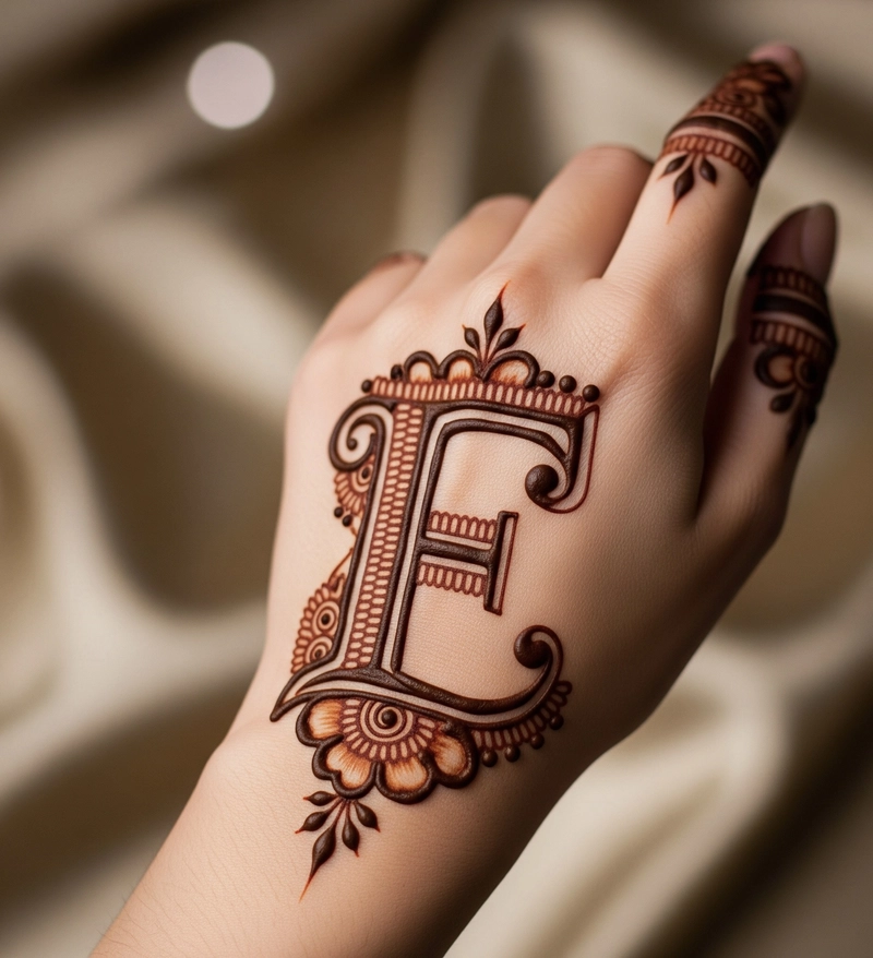 e letter mehndi design for girl