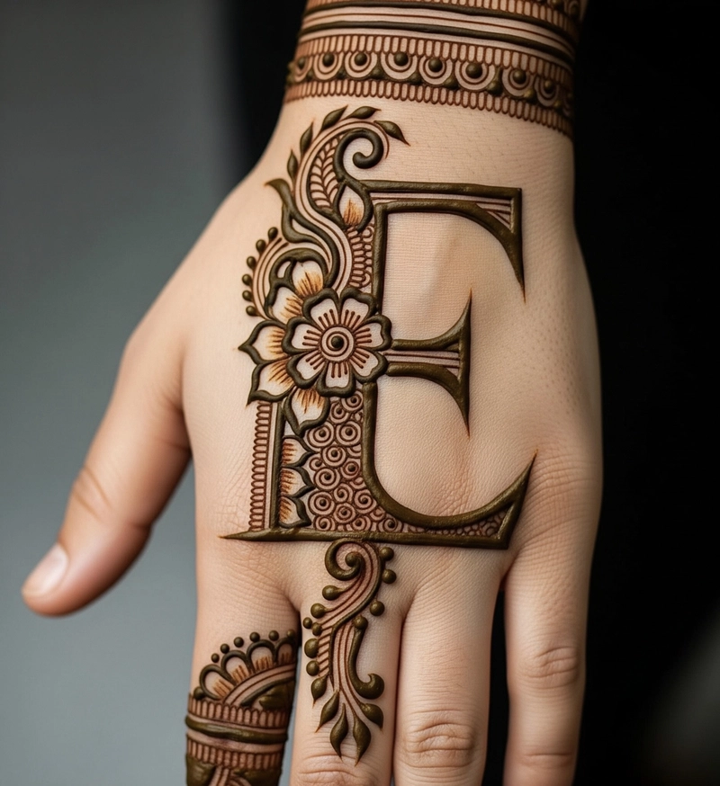 e letter mehndi design images