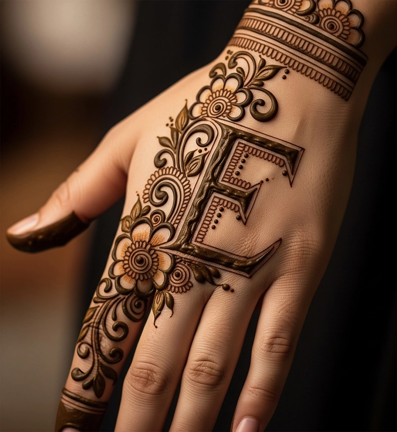 e name mehndi design simple