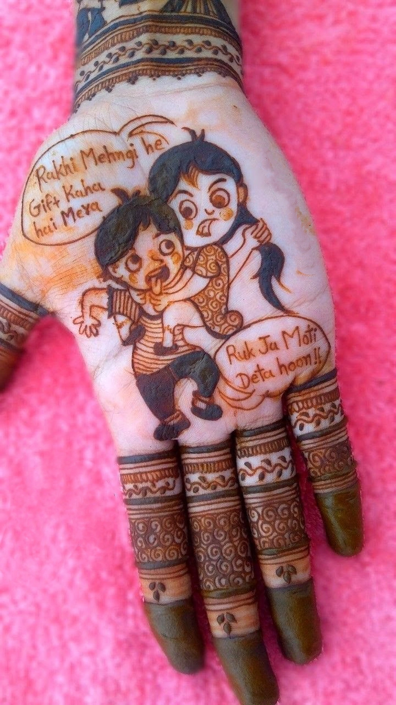 easy mehndi design for raksha bandhan front hand