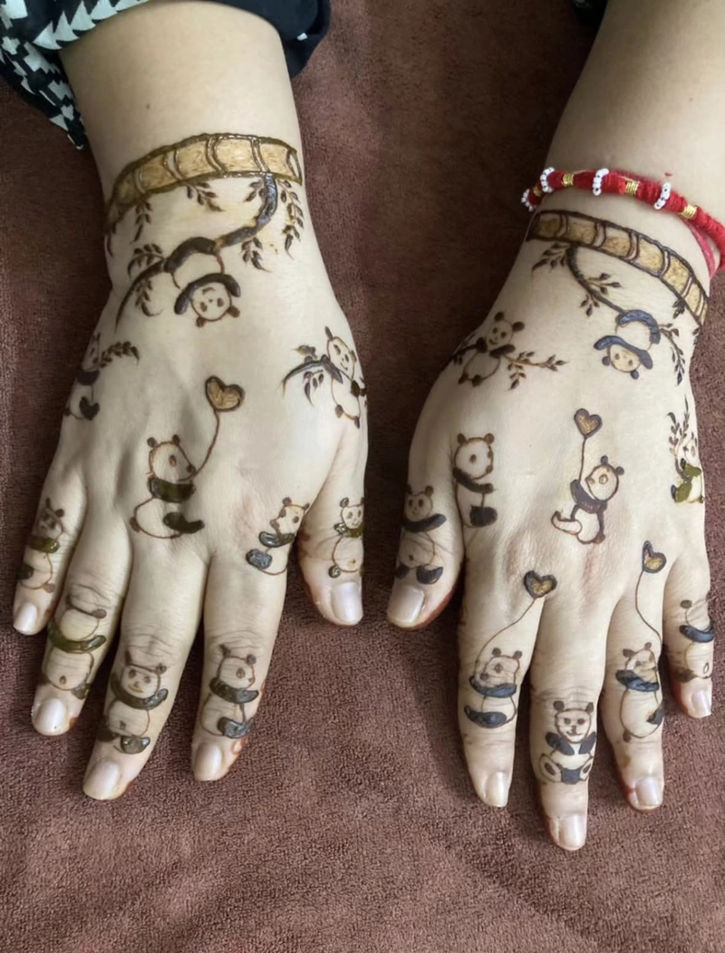 easy panda mehndi design for kids