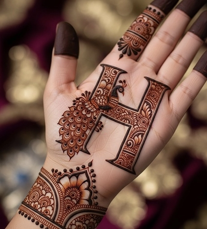 h name ka mehndi design