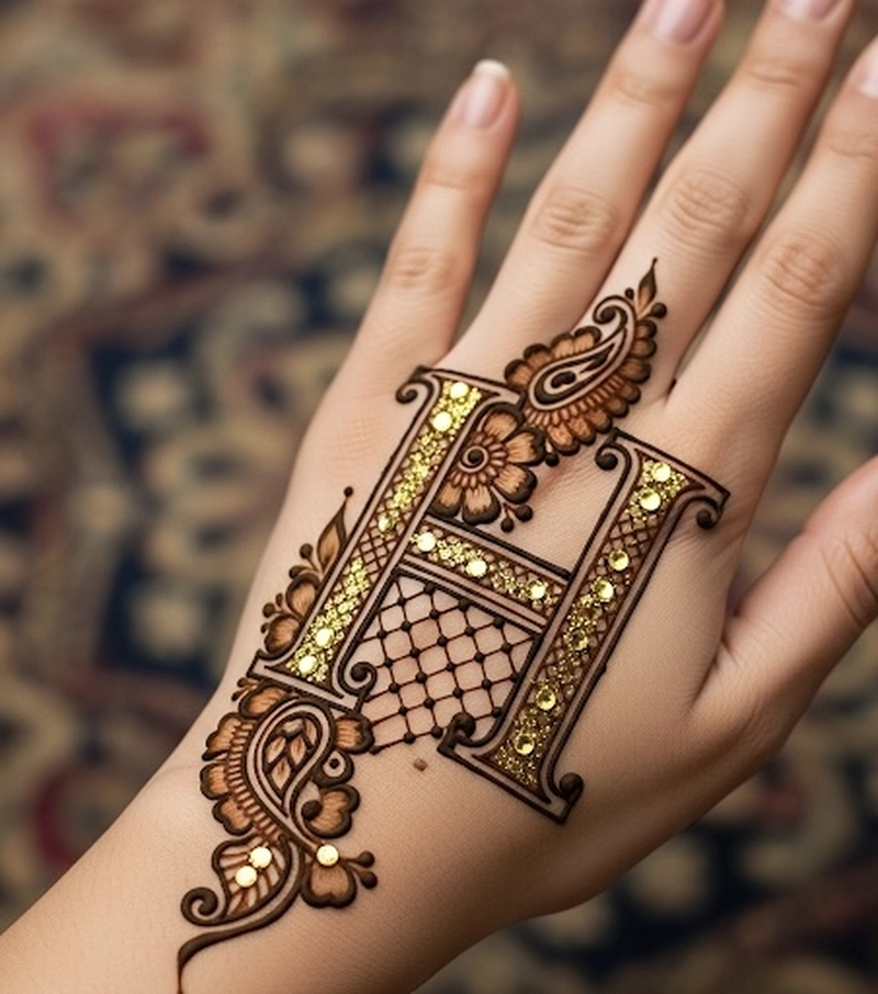 h name tattoo mehndi design