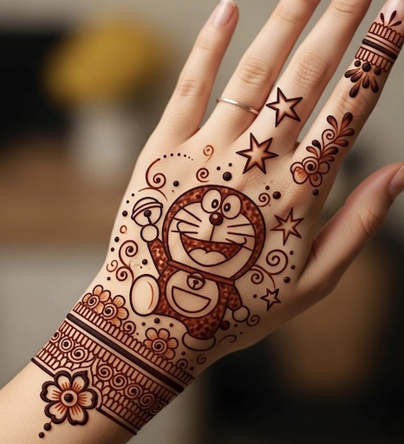 handdoraemon cartoon mehndi design