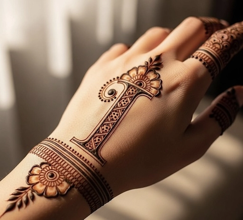 i letter mehndi design simple pic