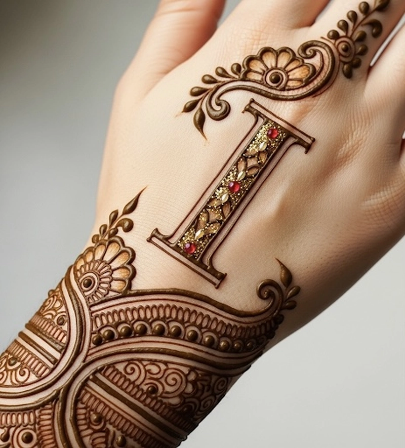 i letter mehndi design simple