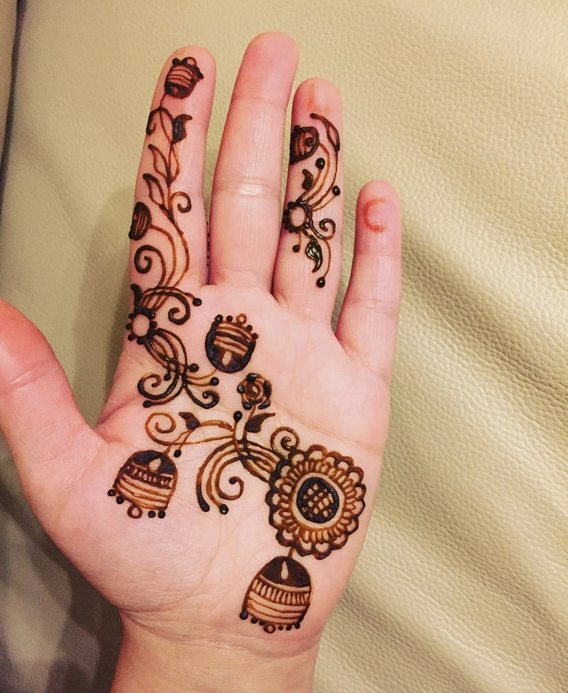 jhumka mehndi design bridal back hand