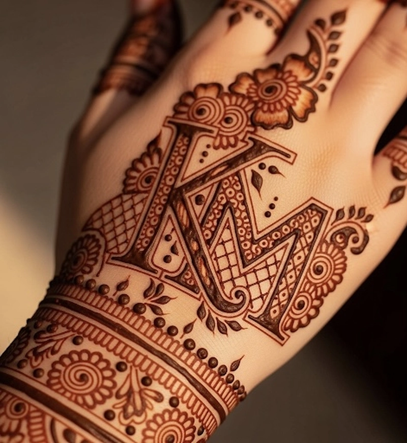 k and m name mehndi design