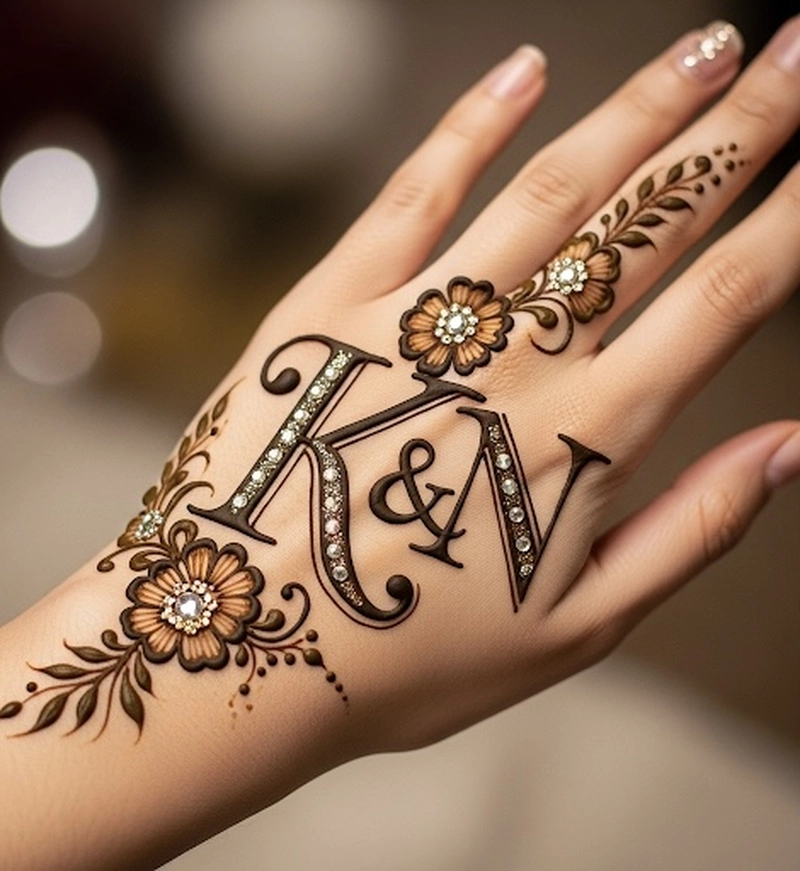 k and n name mehndi design