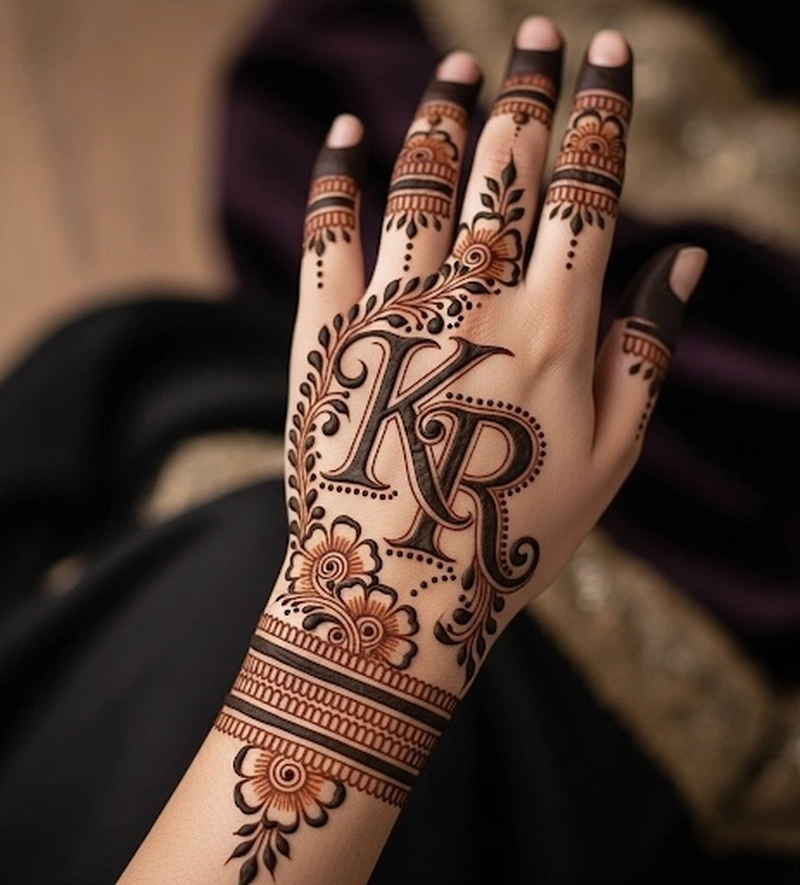 k and r name mehndi design