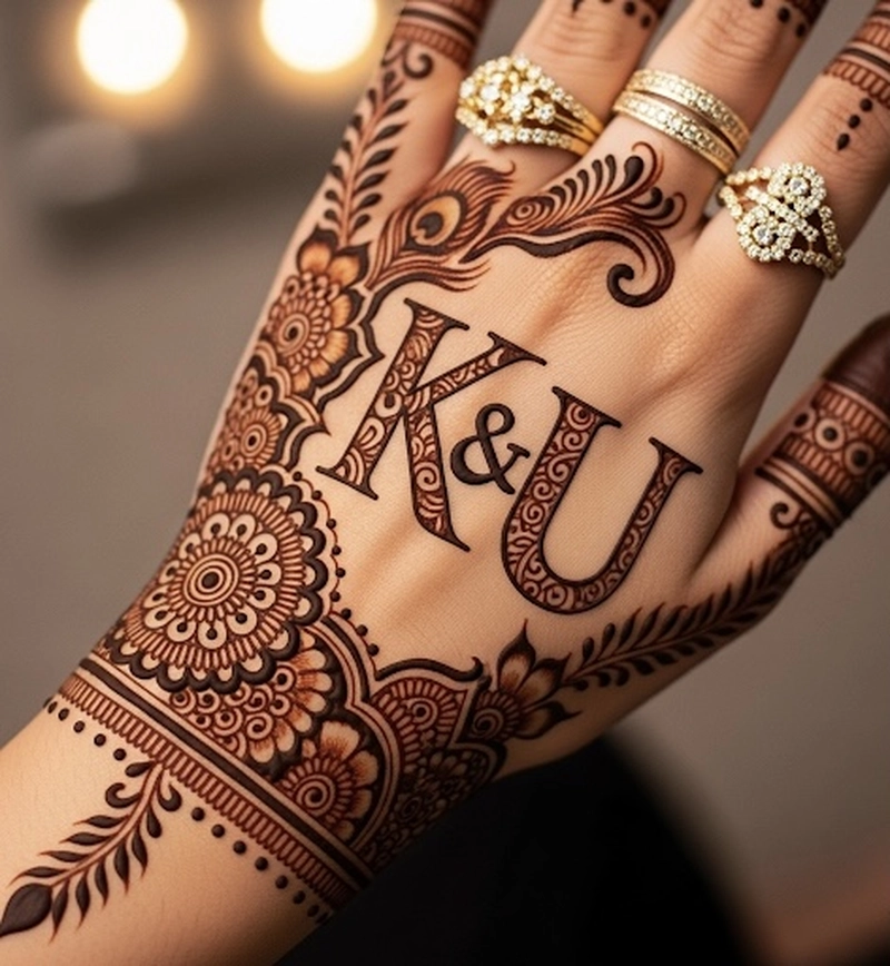 k and u name mehndi design