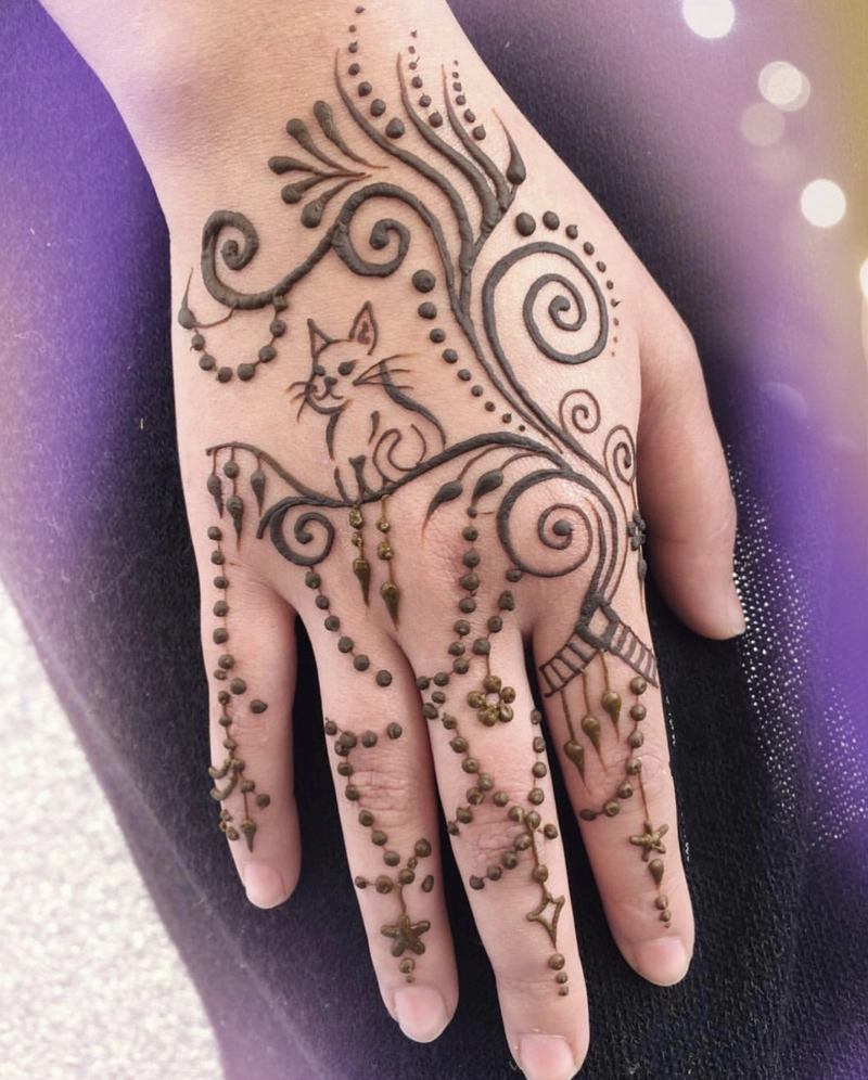 kitty cat mehndi design