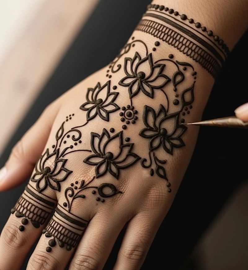 lotus palm mehndi design