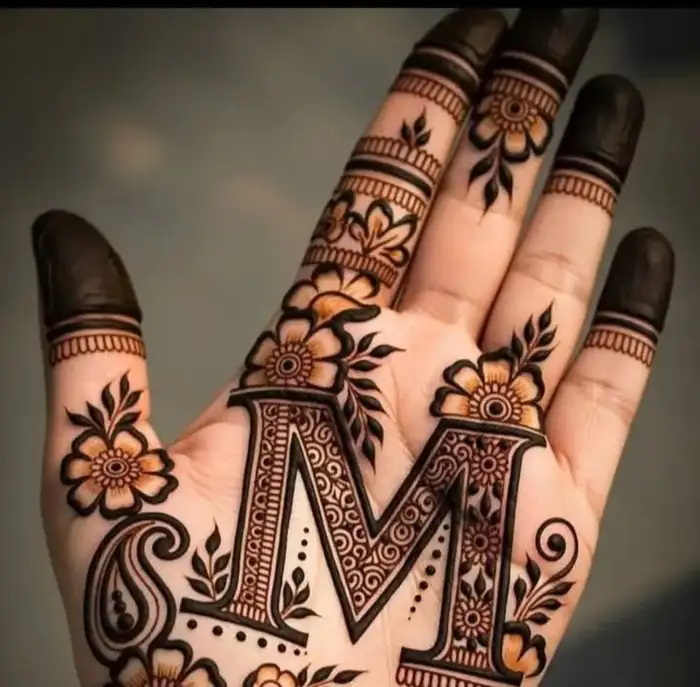m letter mehndi design tattoo