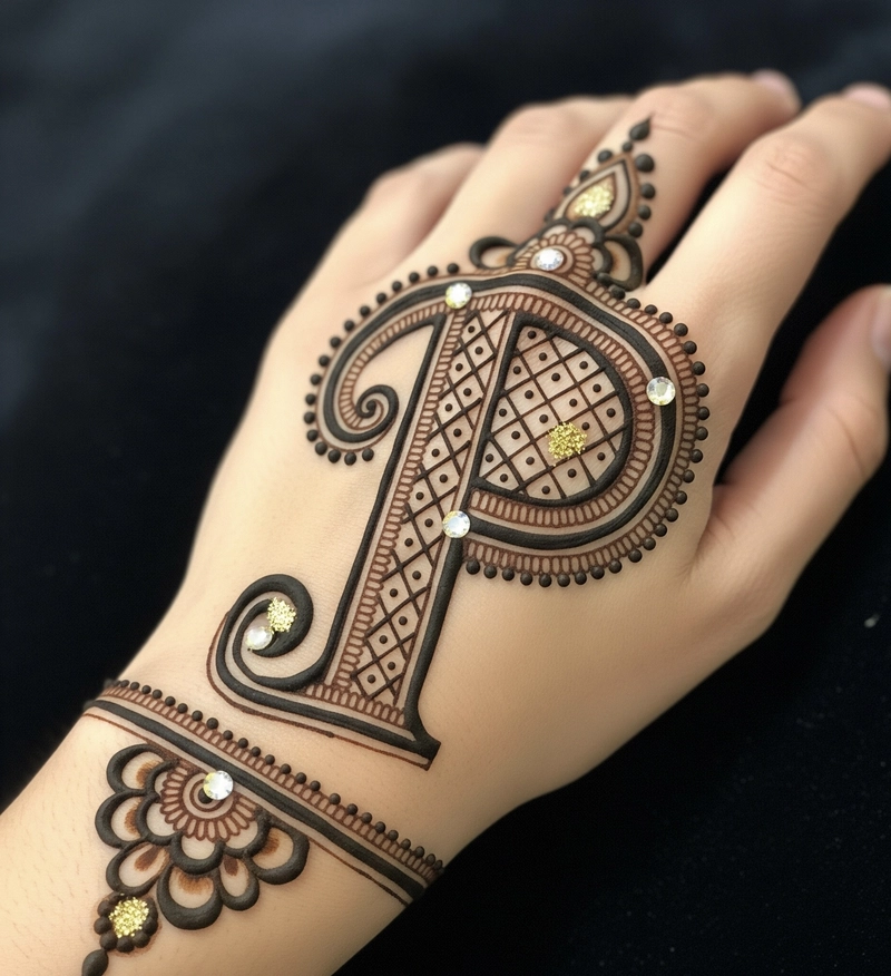 p letter tattoo mehndi design