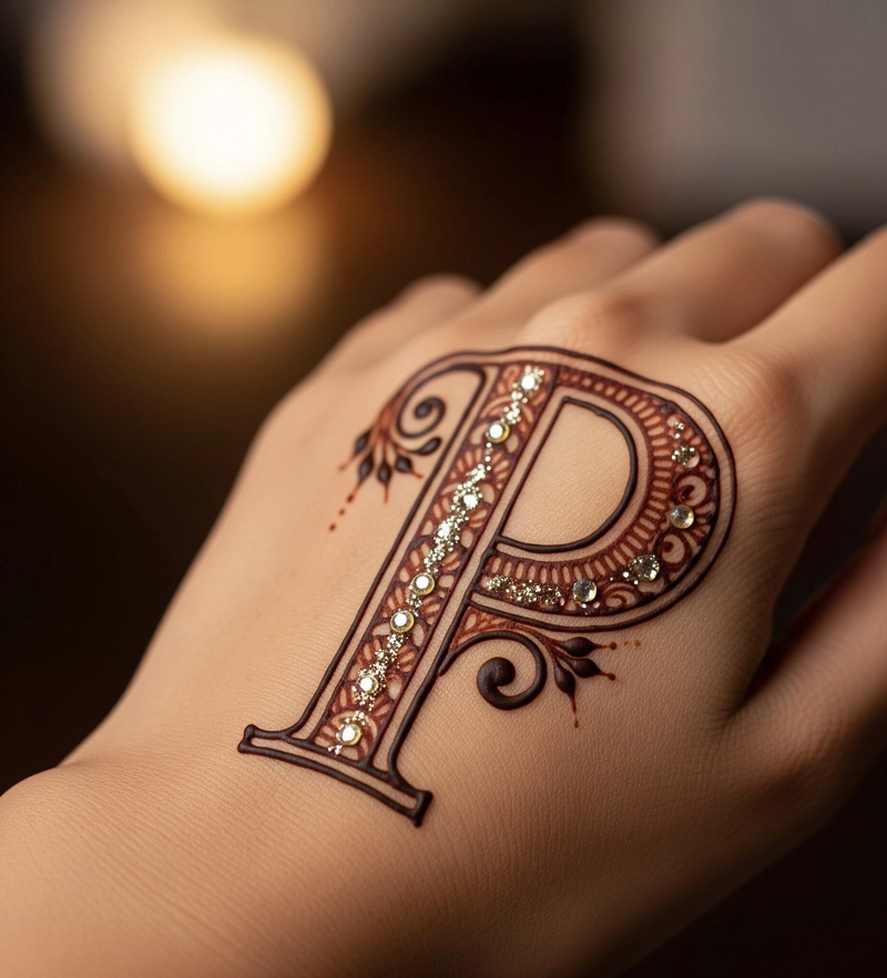 p name tattoo mehndi design