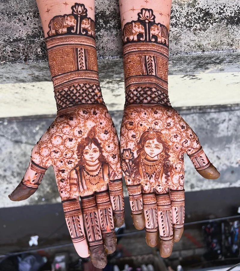 radha krishna likha hua mehndi design