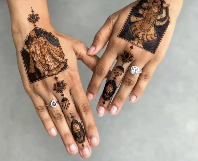 radha krishna name mehndi design
