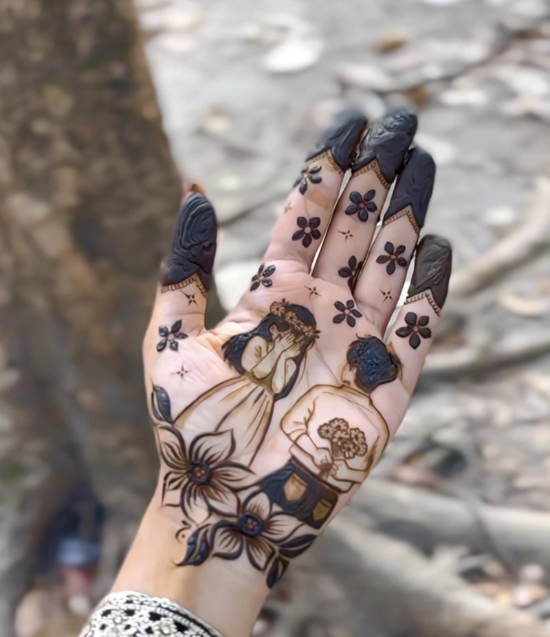 romantic couple mehndi design
