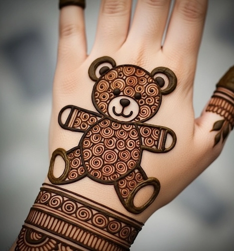simple teddy bear mehndi design images