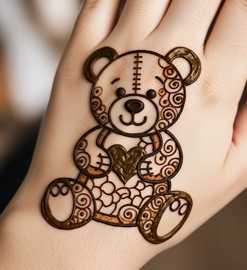 simple teddy bear mehndi design