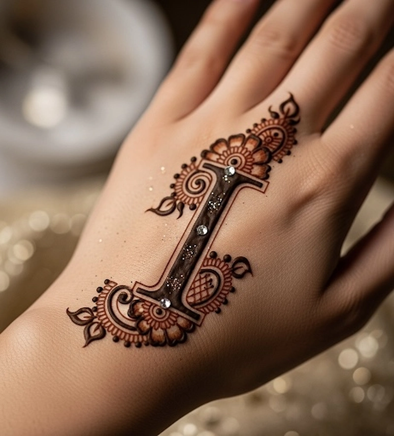 stylish i letter mehndi design