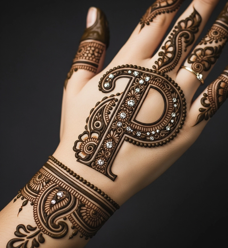 stylish p letter mehndi design